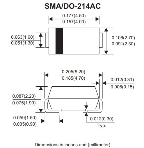 Mechanical Drawing - Comchip Technology ES2x-HF SMD Superfast Recovery Rectifiers